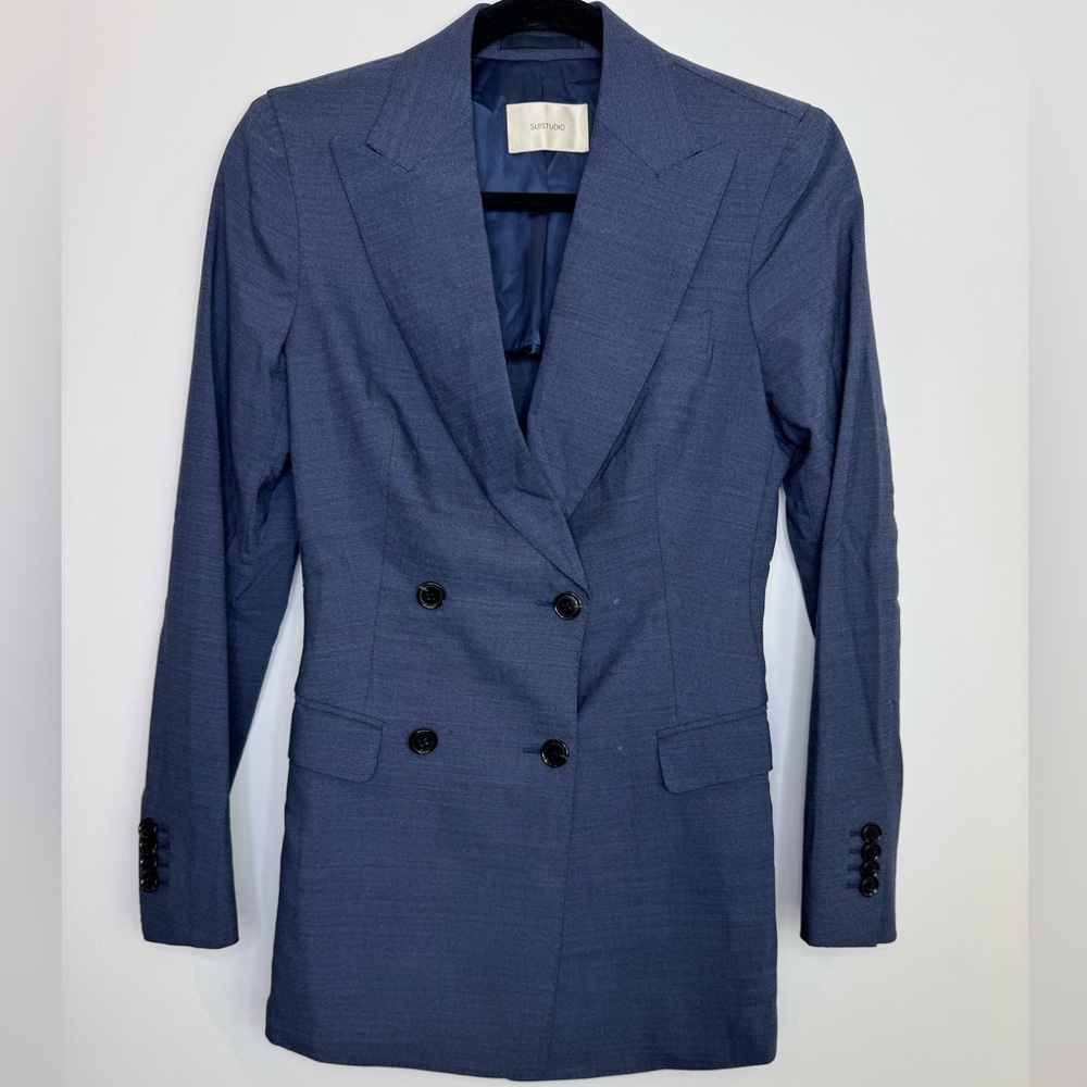 Suistudio Parker Double Breasted navy Blazer Jacket 32R Career Office